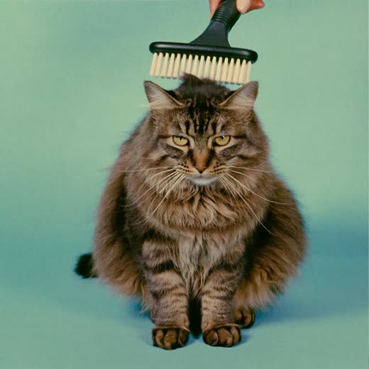 A long-haired cat being brushed out